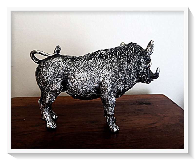Fairly Large Resin Cast Silver Warthog display ornament - Dimensions 190mm by 120mm by 70mm