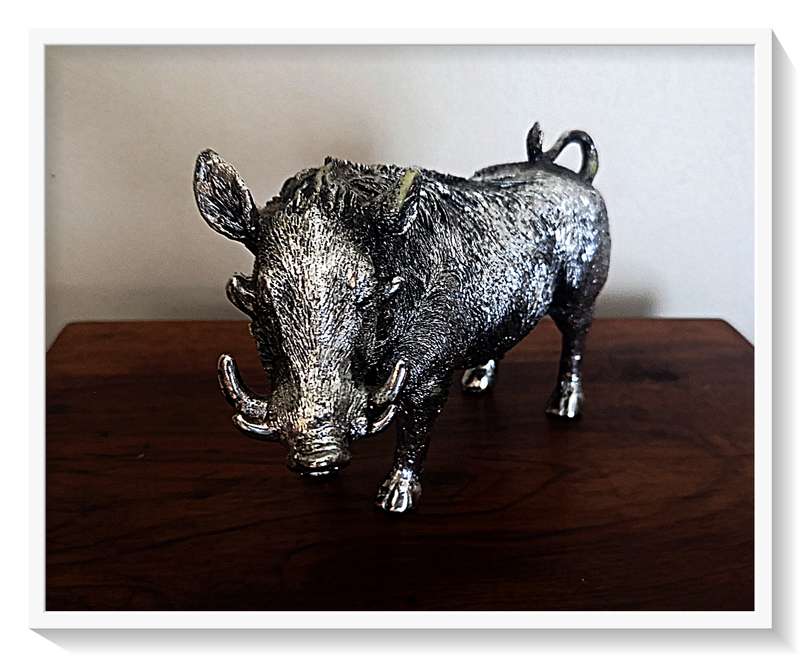 Fairly Large Resin Cast Silver Warthog display ornament - Dimensions 190mm by 120mm by 70mm