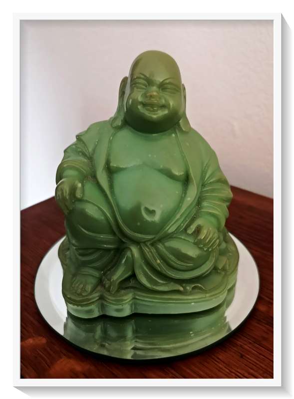 Faux Jade Green Buddha Figurine - Made of Solid Resin - Condition: Good