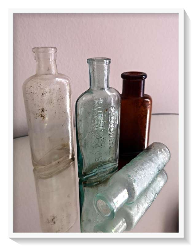 Four Varied Coloured Vintage Pharmaceutical Glass Bottles in Perfect Condition ***