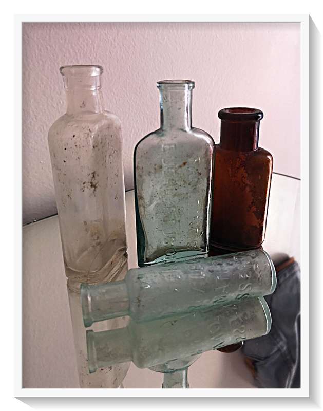 Four Varied Coloured Vintage Pharmaceutical Glass Bottles in Perfect Condition ***