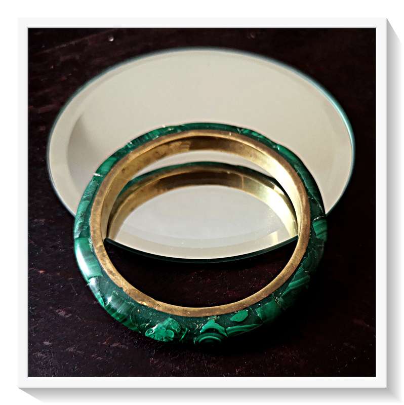 Hand Crafted Semi Precious Stone Malachite and Brass Bracelet Bangle - Absolutely Gorgeous *****