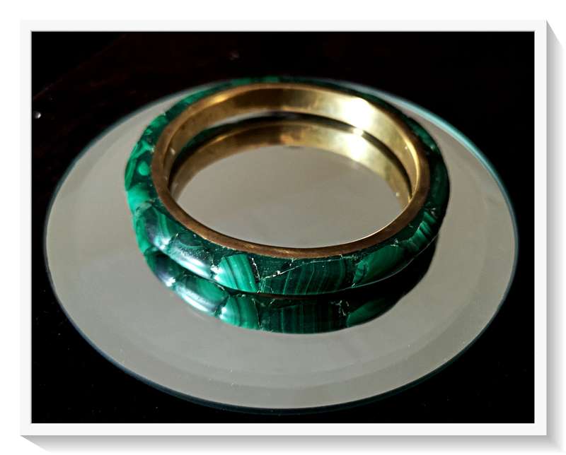 Hand Crafted Semi Precious Stone Malachite and Brass Bracelet Bangle - Absolutely Gorgeous *****