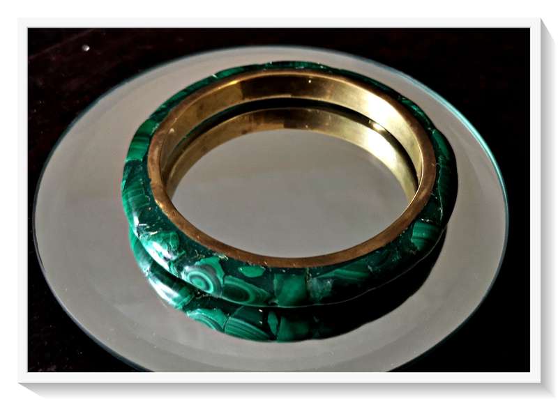 Hand Crafted Semi Precious Stone Malachite and Brass Bracelet Bangle - Absolutely Gorgeous *****