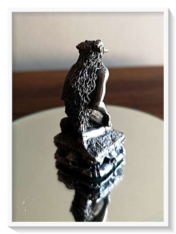 Heavy Little Pewter or Lead Figurine of a Troll with Embedded Bluish Black Crystal