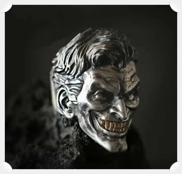 Gothic Ring - Size 8 - Joker Ring - Black, Silver & Gold Enamel Teeth - For Joker Fans *****