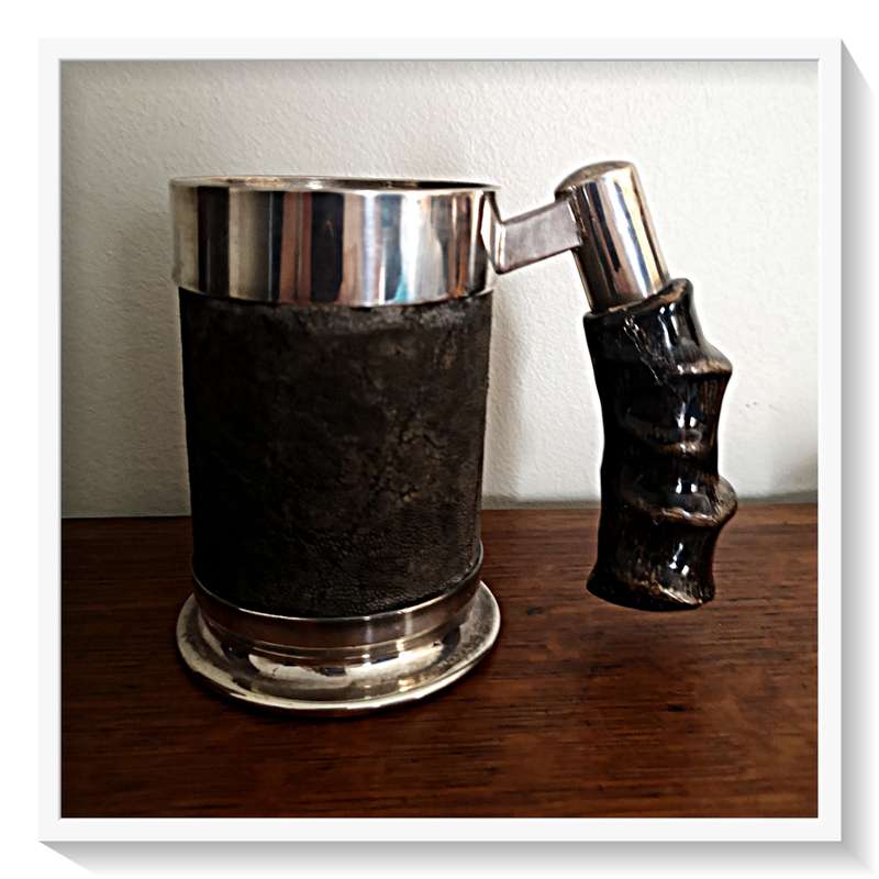 Large Elephant Mug with Impala Horn Handle - Silver Plated Metal - Rare Find***