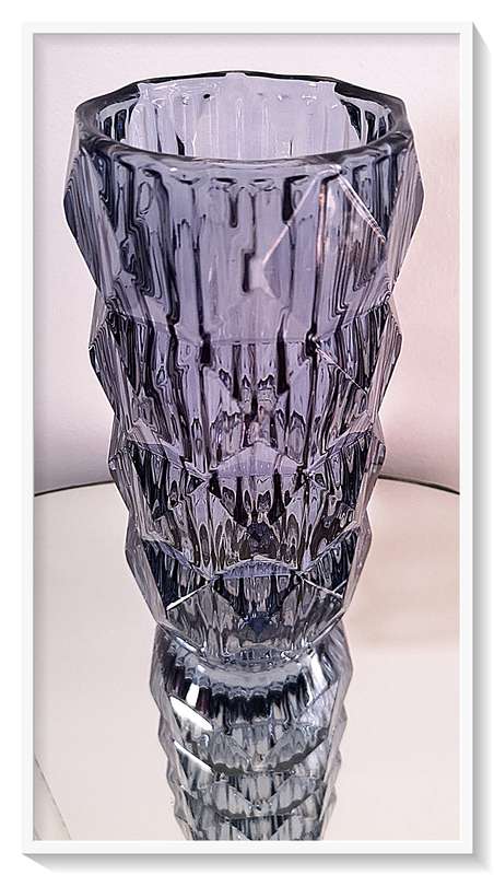 Large Modern Glass Vase with Geometric Design in Cool Blue - Heavy Glass - Dimension 220mm by 100mm