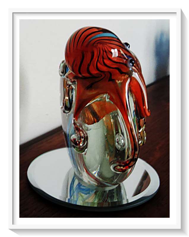 Large Solid Glass Multicoloured Sphere with an Exquisite Swirling Murano Style Octopus - 16CM X 13CM