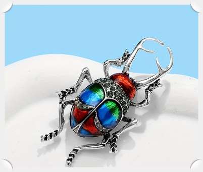 Metallic Green Blue Red and Silver Stag Beetle Brooch for the Eccentric Man or Woman *****