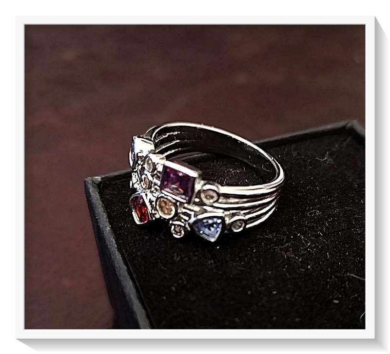 Multi-Facet and Multi-Coloured Chrome-Coated Copper Ring - Size 7 - For Her***