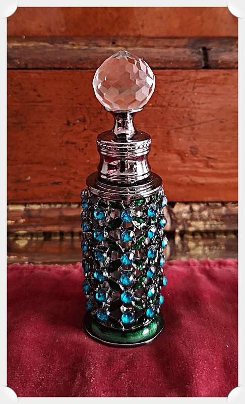 Natural Floral Themed Metal and Glass Scent Bottle - Refill with Oil Based Perfume - 90mm by 30mm