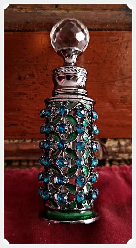 Natural Floral Themed Metal and Glass Scent Bottle - Refill with Oil Based Perfume - 90mm by 30mm