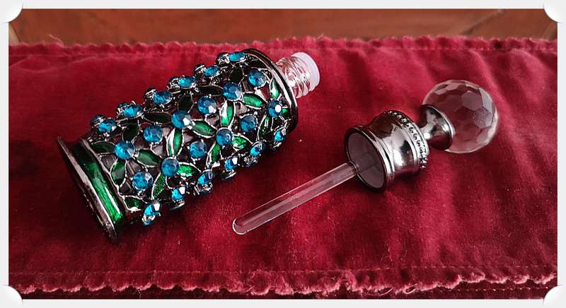 Natural Floral Themed Metal and Glass Scent Bottle - Refill with Oil Based Perfume - 90mm by 30mm