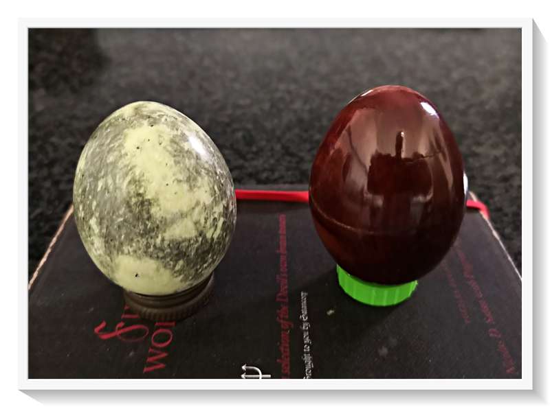 2X One Genuine Light Green Marble Egg and One Solid Wood Egg with a Natural Hairline split *