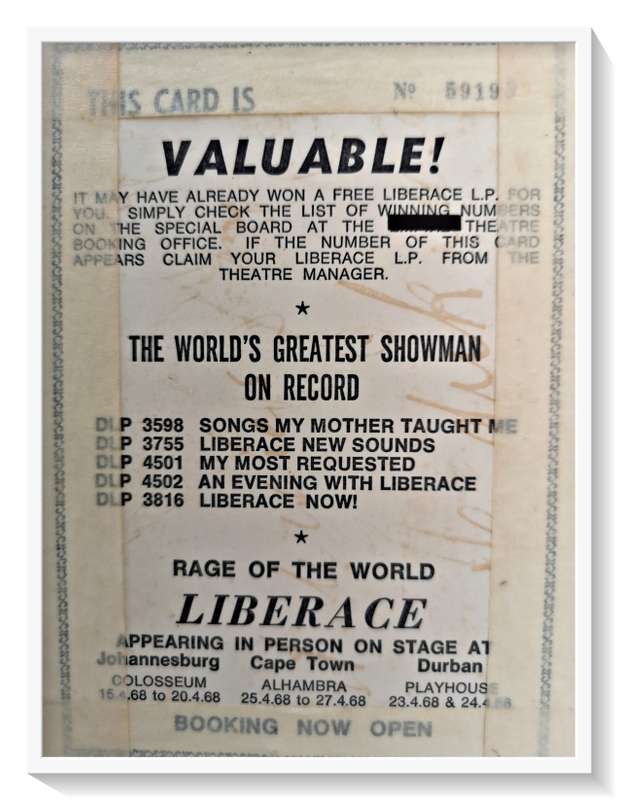 Original Concert Performance Ticket Signed by Liberace - This Card is Valuable - Rage Performance*