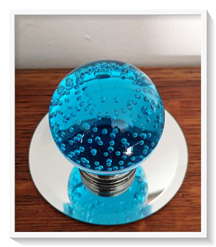 Spherical Blue Glass Ball with Controlled Bubbles 60MM in Diameter