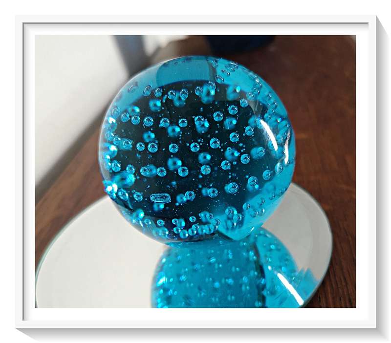Spherical Blue Glass Ball with Controlled Bubbles 60MM in Diameter