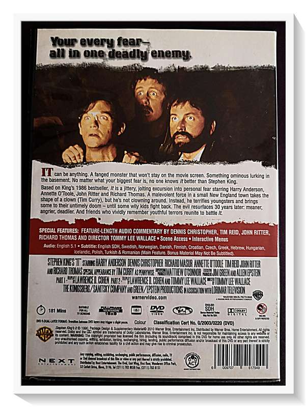 Stephen King - IT - TIM CURRY - DVD -Special Features - Original Double-Sided Disc - Condition: VG+