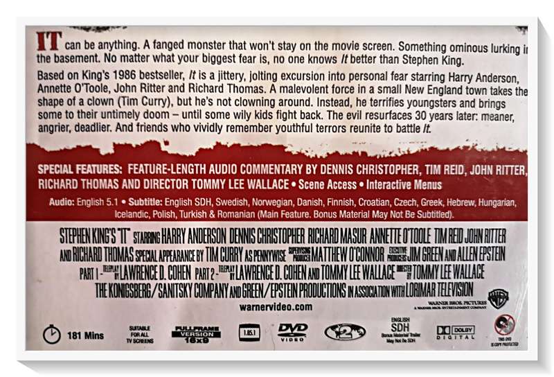 Stephen King - IT - TIM CURRY - DVD -Special Features - Original Double-Sided Disc - Condition: VG+