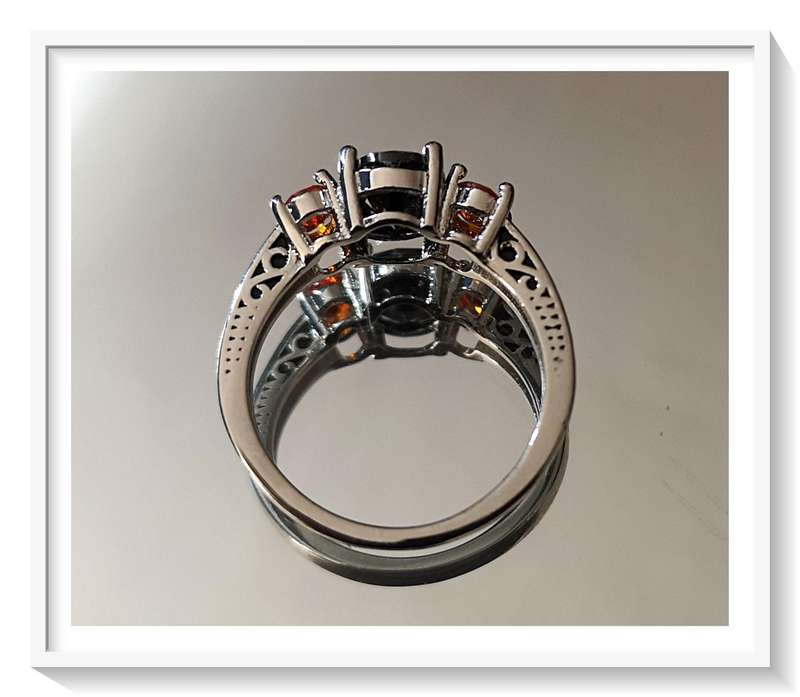 Sterling 925 Silver Ladies Ring with Lab Created Ionized Quartz Stones - Size 8 - Very Stylish