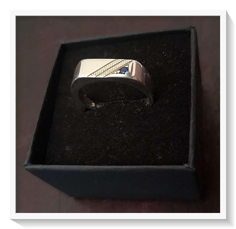 Sterling Silver Vintage Men's Engagement Ring (Size 8) with Genuine Small Vivid Blue Sapphire *