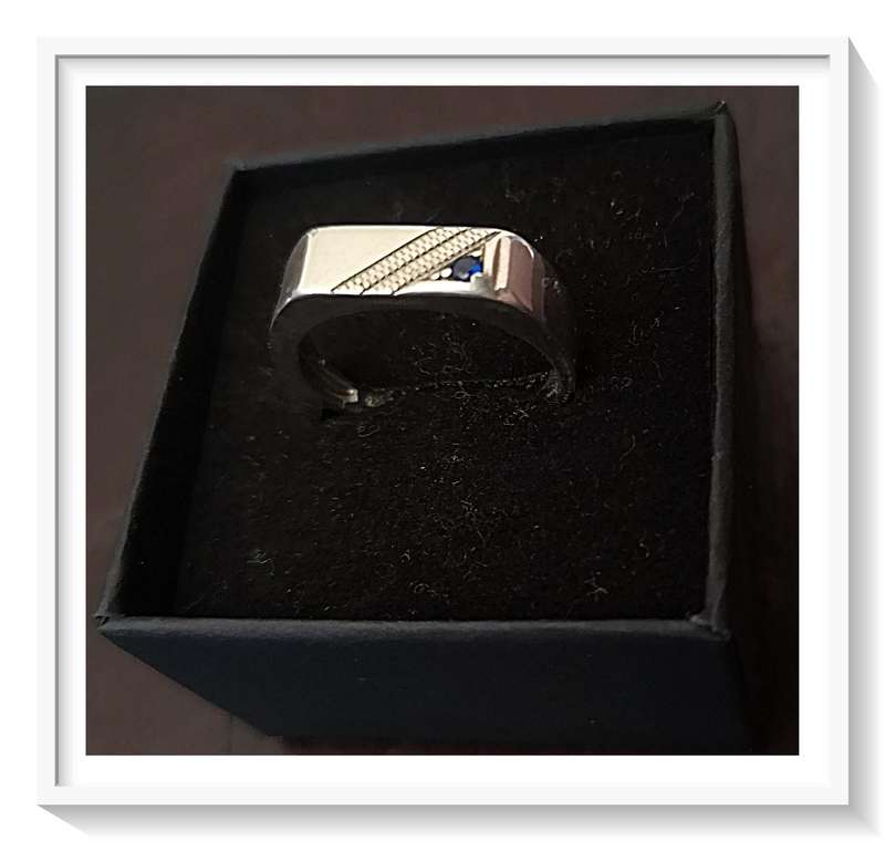 Sterling Silver Vintage Men's Engagement Ring (Size 8) with Genuine Small Vivid Blue Sapphire *