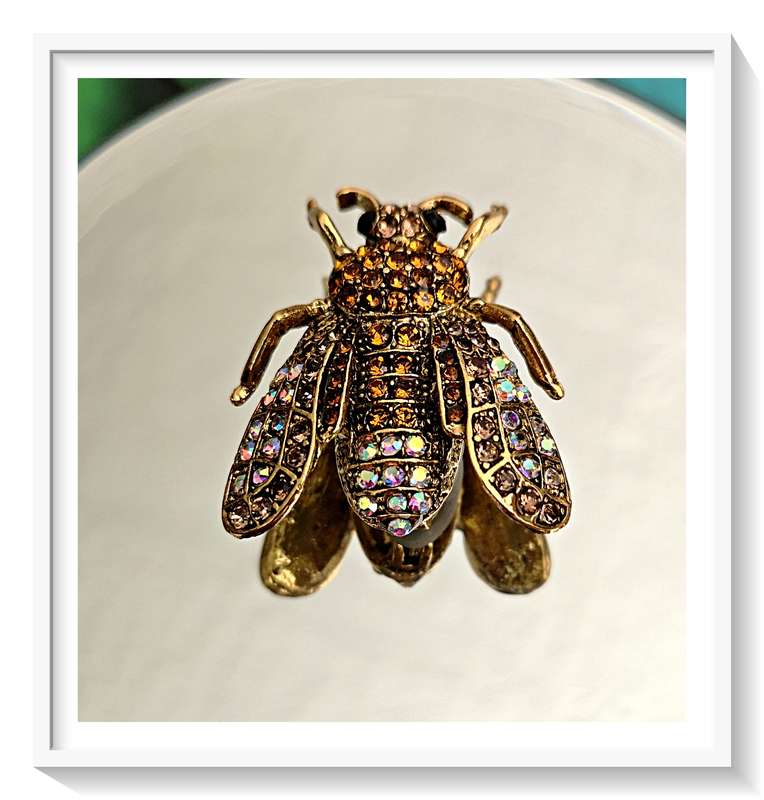 The Most Beatiful Alloy Metal Yellow and Rhinestone Bee Brooch - For Day or Evening Wear