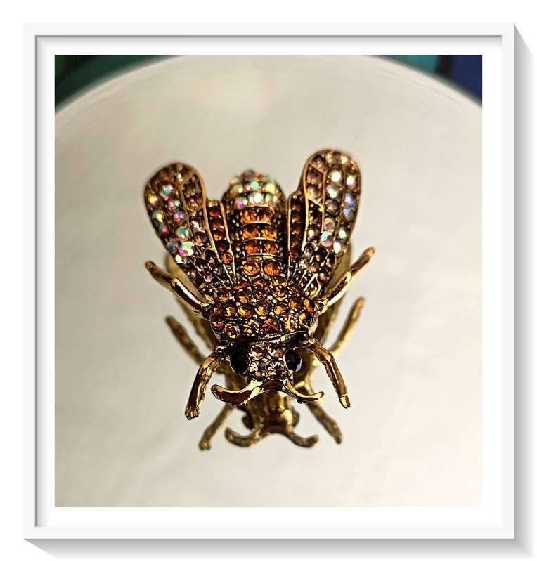 The Most Beatiful Alloy Metal Yellow and Rhinestone Bee Brooch - For Day or Evening Wear