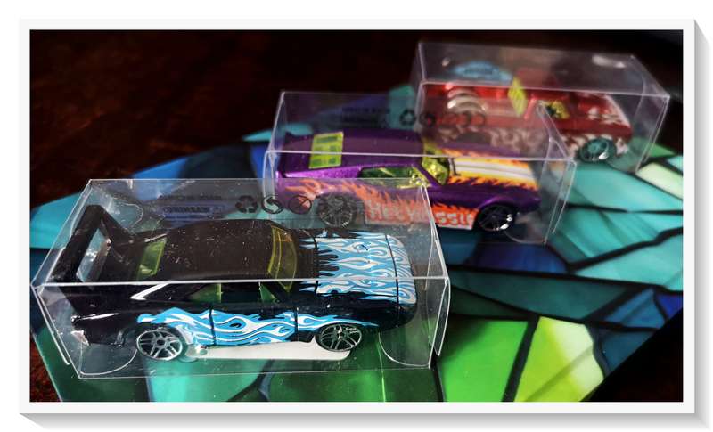 Three Boxed Drag Racing Toy Cars Flaming Metal 1.64 Miniature Toy Cars - Like New*