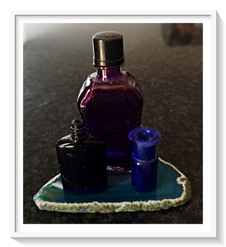 Three Cobalt Glass Yesteryear Miniature Bottles - the Tiny Blue one is just 2CM in Height So Pretty