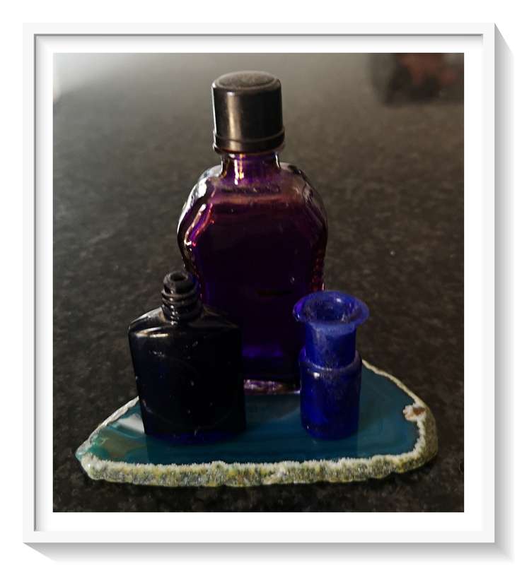 Three Cobalt Glass Yesteryear Miniature Bottles - the Tiny Blue one is just 2CM in Height So Pretty