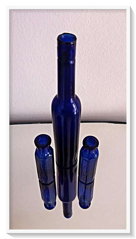 Three Yesteryear Cobalt Blue POISON Glass Bottles 180mm and 70mm in Height