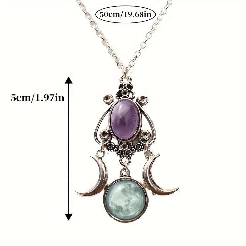 Triple Moon Goddess Crystal Necklace Accessories Witchy Jewelry For Women Girls