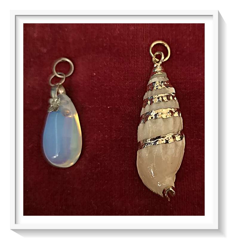 Two Natural Pendants - An Opalite Droplet Pendant and a Gold Laced Natural Shell Pendant***