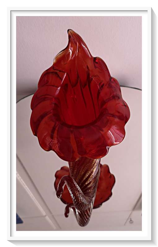 VINTAGE ITALIAN MURANO CORNUCOPIA GLASS VASE - Vibrant Ruby Red Mid-Century Murano (No Chips)