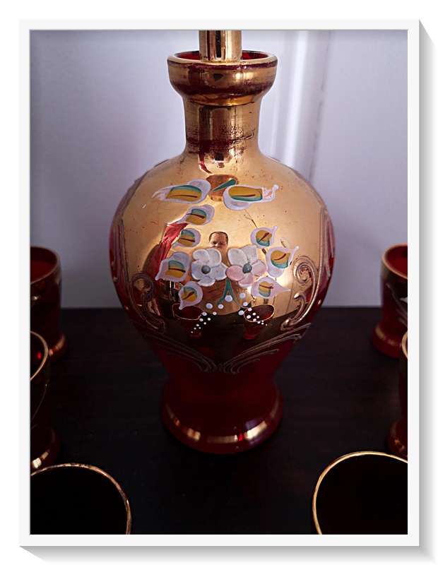VINTAGE RUBY AND GOLD VENETIAN DECANTER SET - SIX GLASSES - Absolutely Stunning *