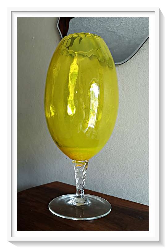 Vintage Glass - A Beautiful Huge Yellow Glass Vase in Perfect Condition Dimensions: 32CM by 14CM