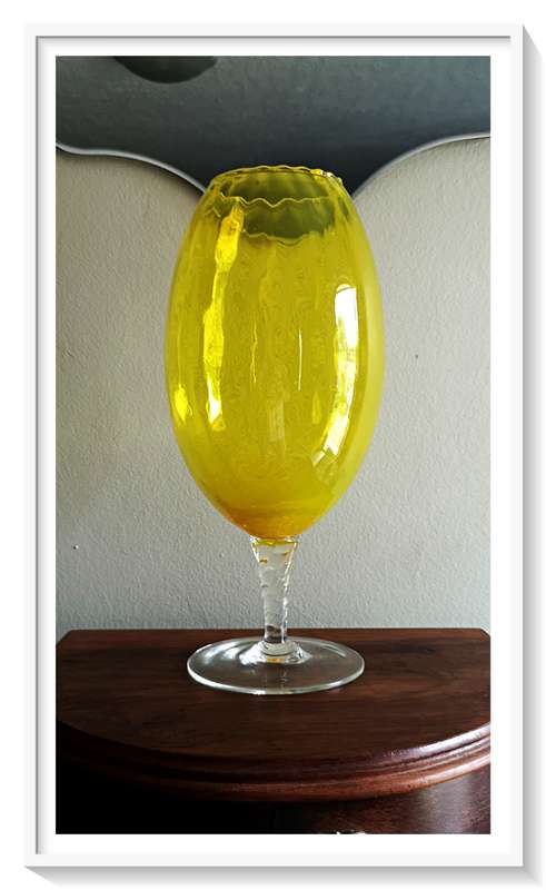 Vintage Glass - A Beautiful Huge Yellow Glass Vase in Perfect Condition Dimensions: 32CM by 14CM