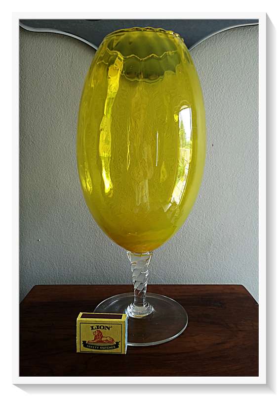 Vintage Glass - A Beautiful Huge Yellow Glass Vase in Perfect Condition Dimensions: 32CM by 14CM