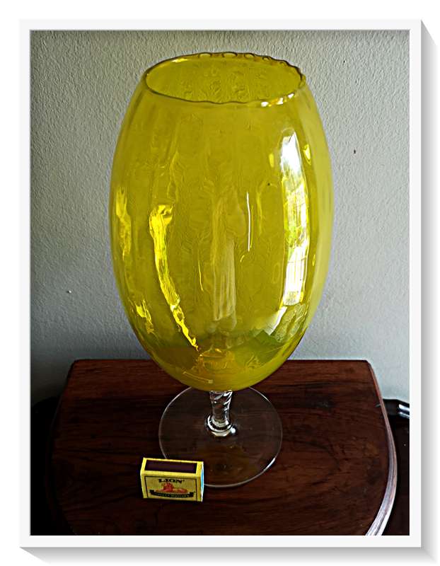 Vintage Glass - A Beautiful Huge Yellow Glass Vase in Perfect Condition Dimensions: 32CM by 14CM