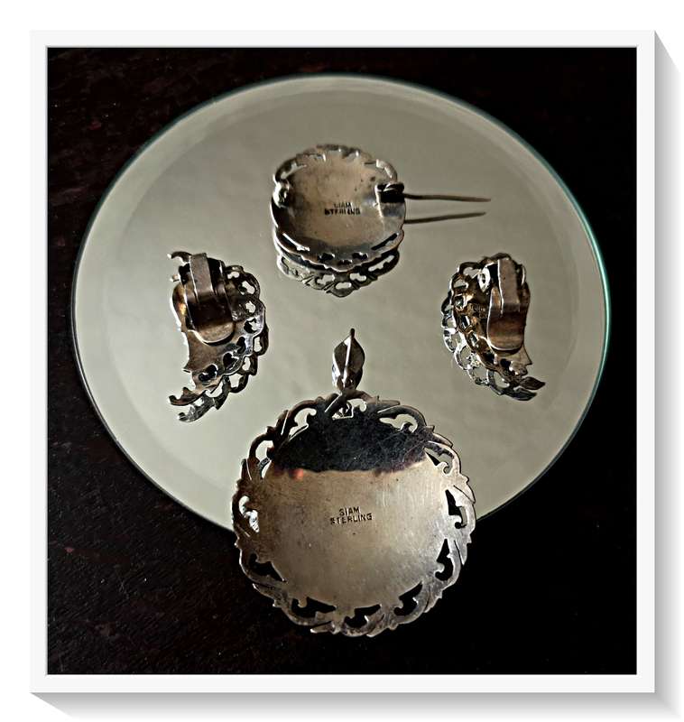 Vintage SIAN STERLING Oriental Jewellery Set with Matching Pendant Brooch and Earrings - Exquisite*