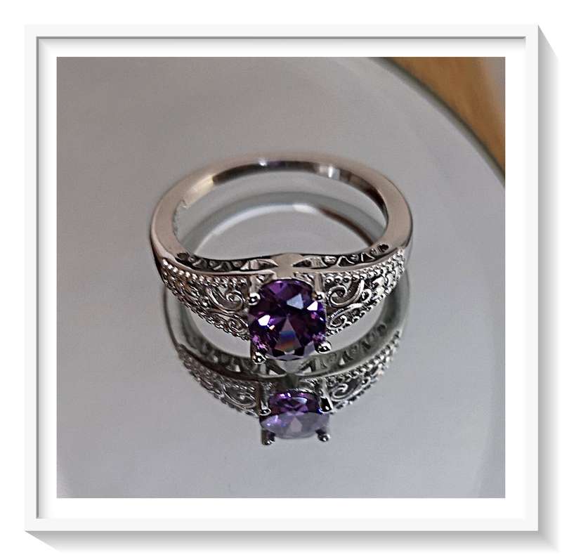 A 925 Sterling Silver Floral Filigree Ring - Solitaire Setting - Purple Zircon Stone - Gorgeous***