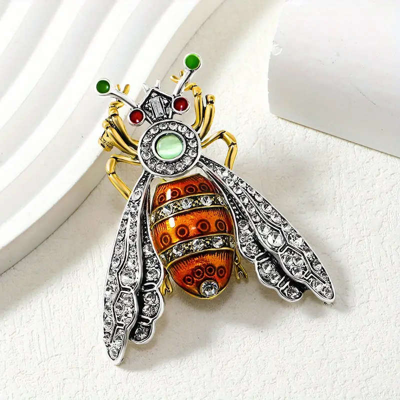 Retro Chic Honey Bee Brooch, Elegant Rhinestone Mosaic, Vintage Alloy Pin With Durable Plating *****