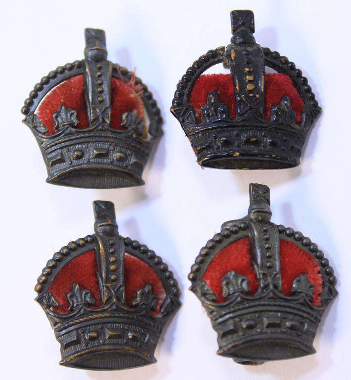 4 x Tudor Crown Rank Insignia Gilding Metal 1940's British & Commomwealth Forces