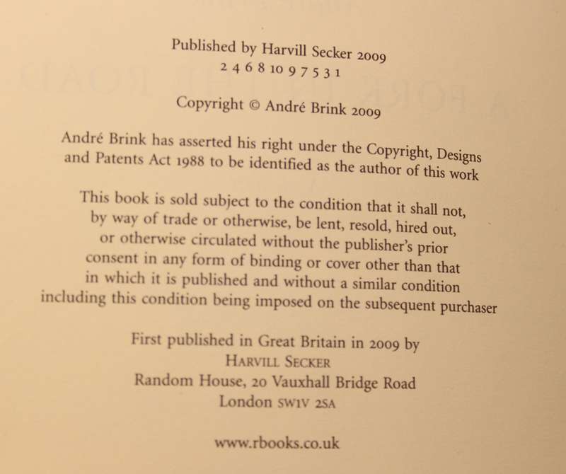 A Fork in The Road A Memoir by Andre Brink First Edition Hard Book