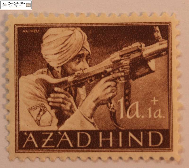 Azad Hind 1 + 1 Annas 1943 India Provisional Government WW2 Sikh Stamp.