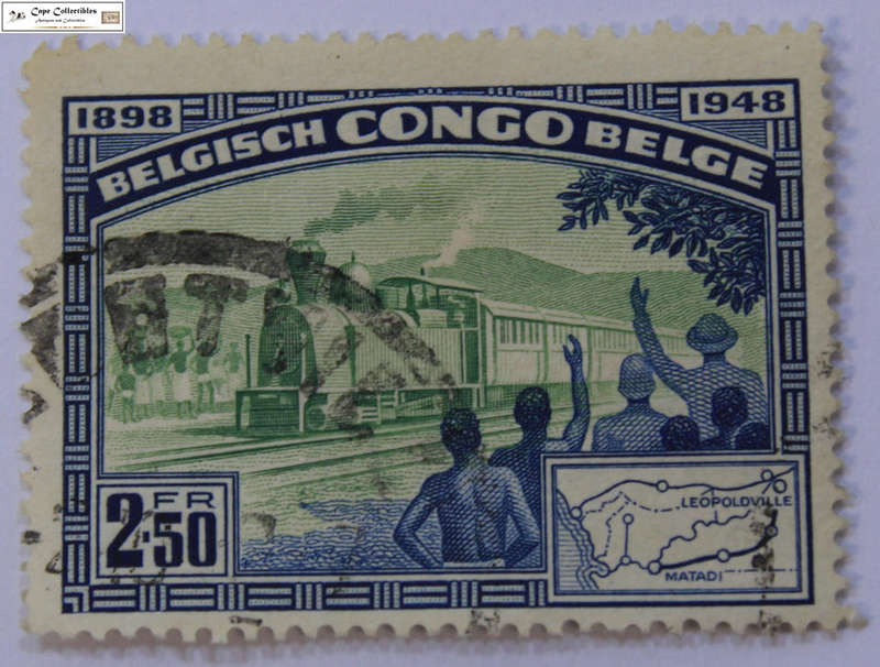 Belgian Congo 2.50 Francs 1948 50th Anniversary Matadi-Leopoldville Railway Stamp (Scott 257)