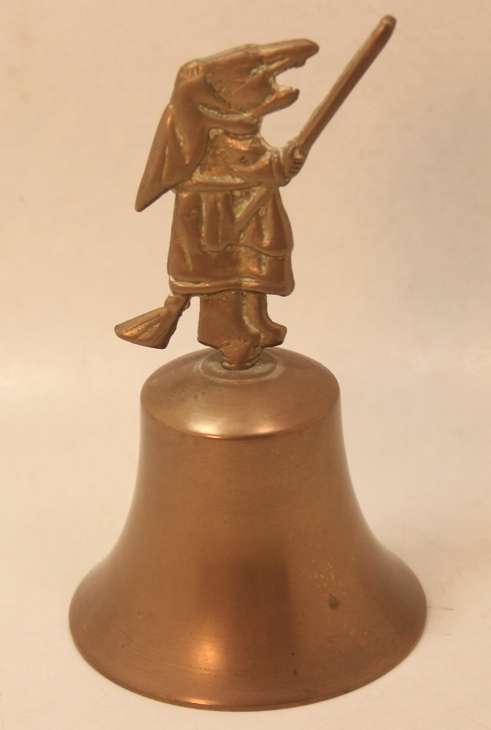 Vintage Flying Witch With Broom Brass Bell