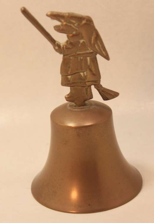 Vintage Flying Witch With Broom Brass Bell